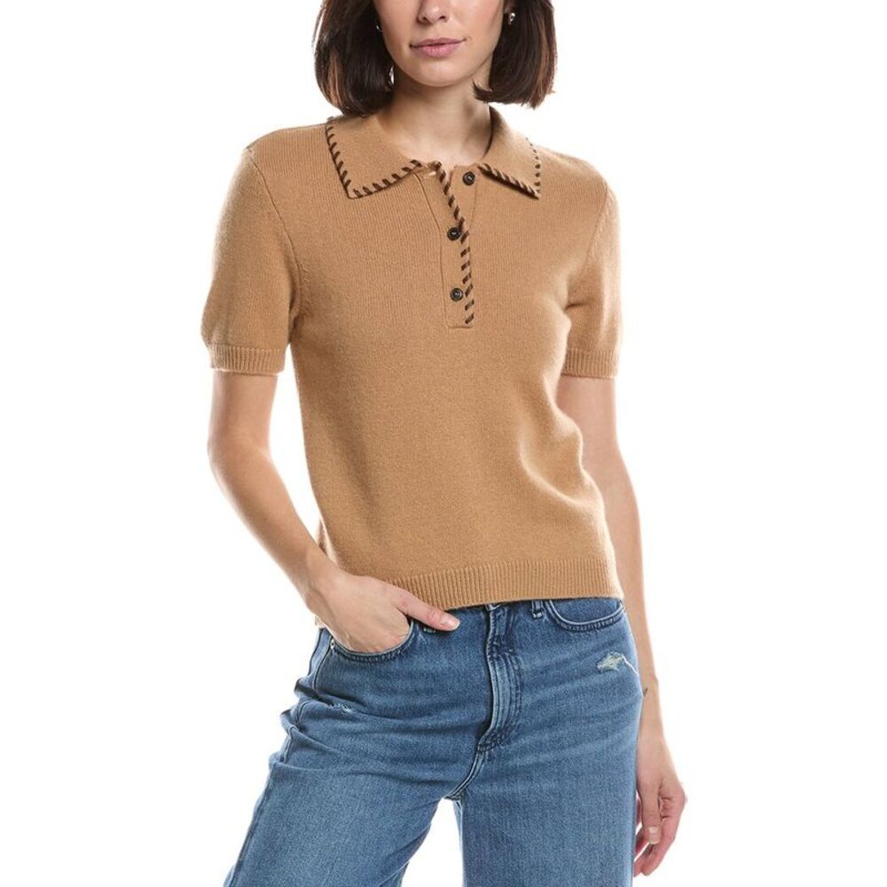 Frame Denim Womens Frame The Leather Stitch Wool & Cashmere-Blend Polo Sweater,